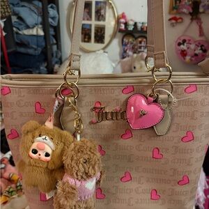 Juicy Couture Tan and Pink Heart Shoulder Bag